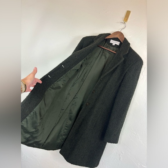 SANDRO Wool Peacoat Midi Maxi Long Line Single Army Green Vintage Kate Middleton - Picture 14 of 16